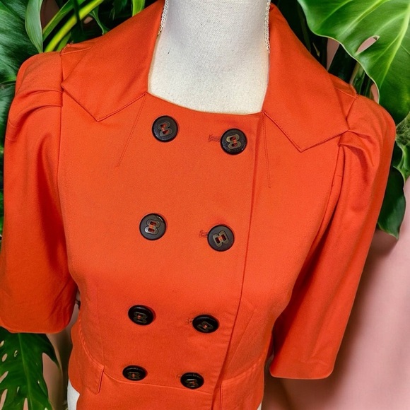 Robert Rodriguez Vibrant Orange Double-Breasted Cropped Trench Style Jacket Sz 2 - Picture 3 of 15